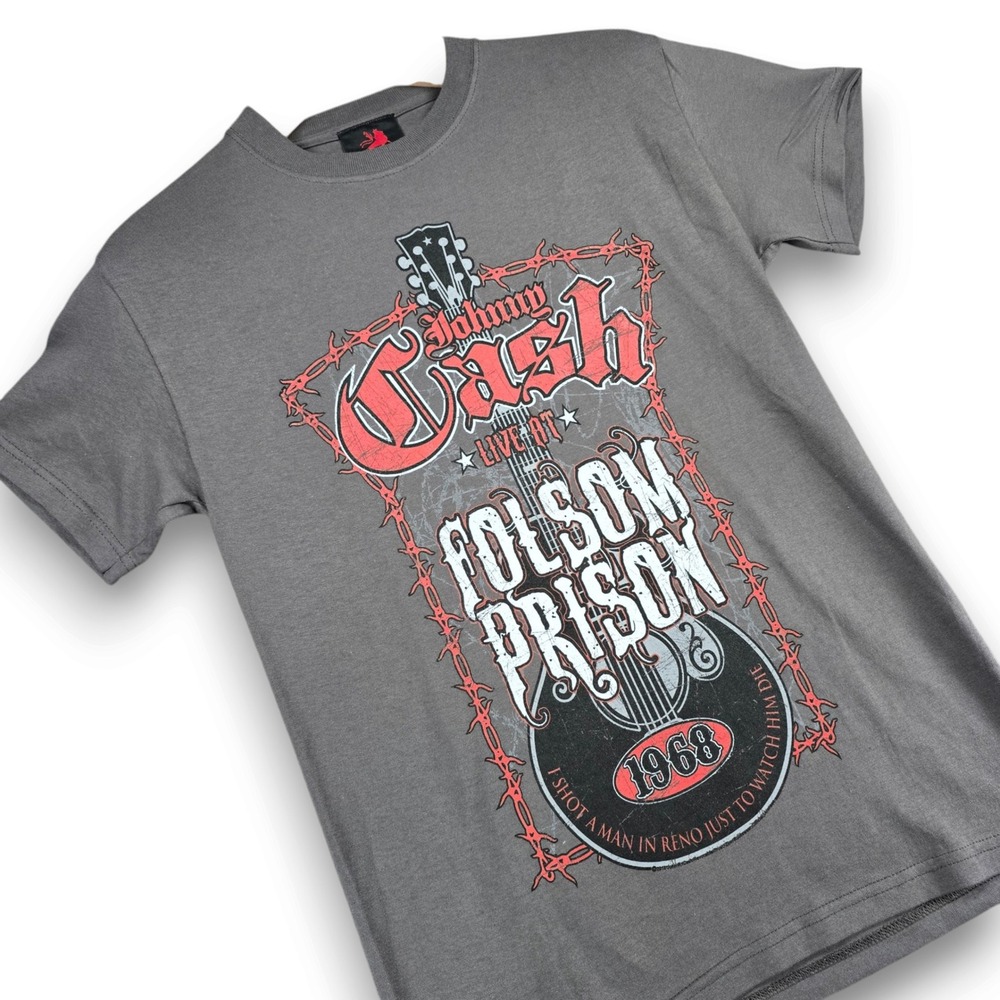 Johnny Cash Folsom Prison 1968 Mens Small Gray Cotton Graphic T-Shirt Zion